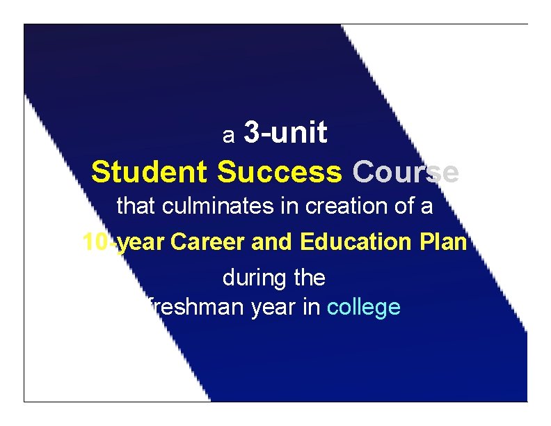 a 3 -unit Student Success Course that culminates in creation of a 10 -year