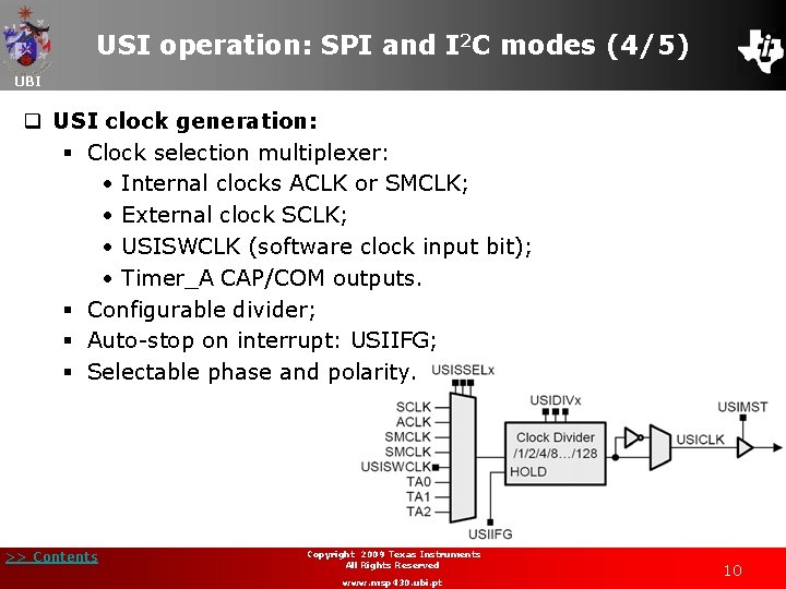 USI operation: SPI and I 2 C modes (4/5) UBI q USI clock generation: