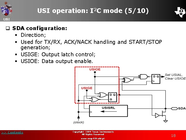 USI operation: I 2 C mode (5/10) UBI q SDA configuration: § Direction; §