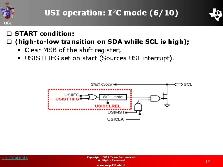 USI operation: I 2 C mode (6/10) UBI q START condition: q (high-to-low transition