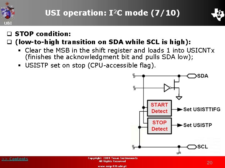 USI operation: I 2 C mode (7/10) UBI q STOP condition: q (low-to-high transition