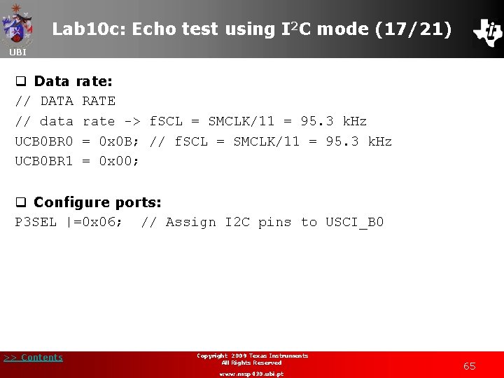 Lab 10 c: Echo test using I 2 C mode (17/21) UBI q Data