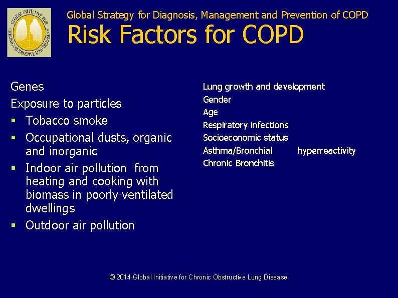 Global Strategy for Diagnosis, Management and Prevention of COPD Risk Factors for COPD Genes