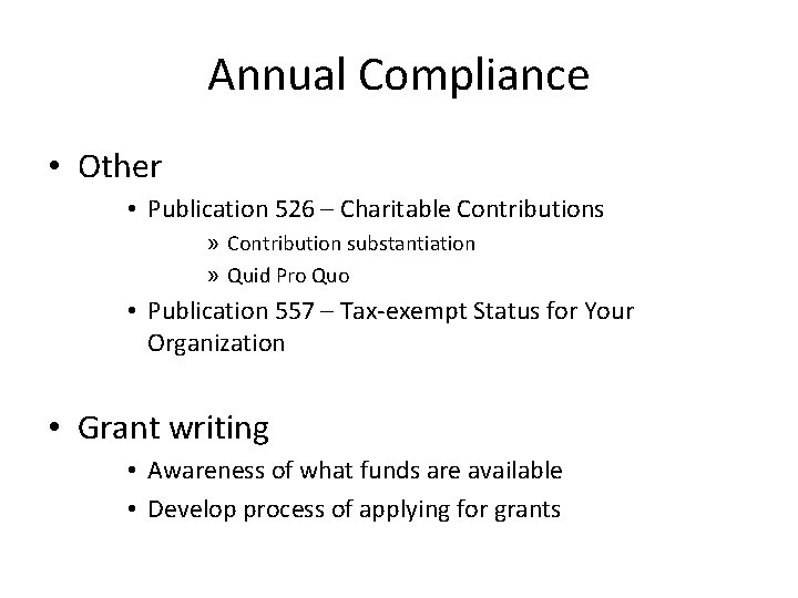 Annual Compliance • Other • Publication 526 – Charitable Contributions » Contribution substantiation »