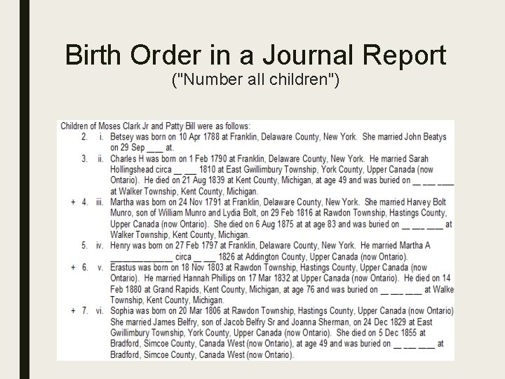 Birth Order in a Journal Report ("Number all children") 