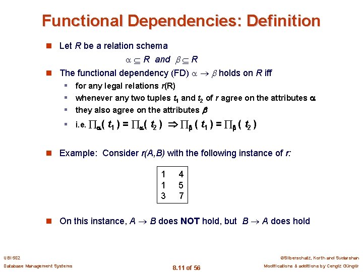 Functional Dependencies: Definition n Let R be a relation schema R and R n