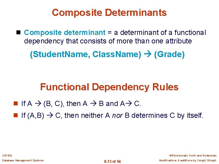 Composite Determinants n Composite determinant = a determinant of a functional dependency that consists