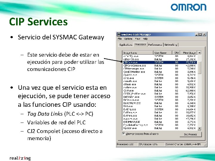 CIP Services • Servicio del SYSMAC Gateway – Este servicio debe de estar en