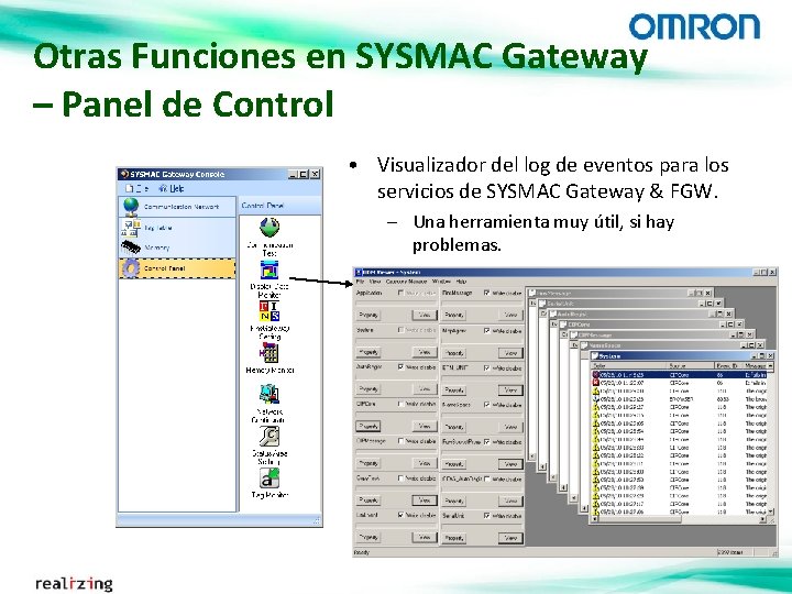 Otras Funciones en SYSMAC Gateway – Panel de Control • Visualizador del log de