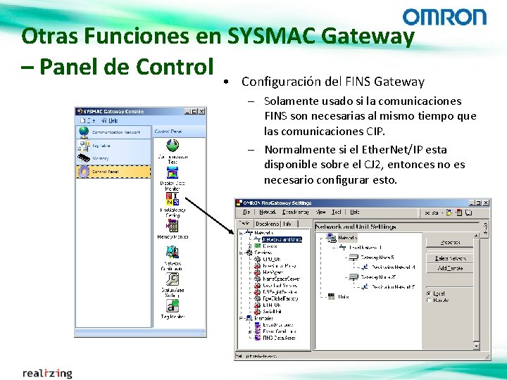 Otras Funciones en SYSMAC Gateway – Panel de Control • Configuración del FINS Gateway