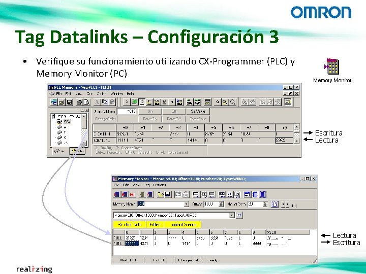 Tag Datalinks – Configuración 3 • Verifique su funcionamiento utilizando CX-Programmer (PLC) y Memory