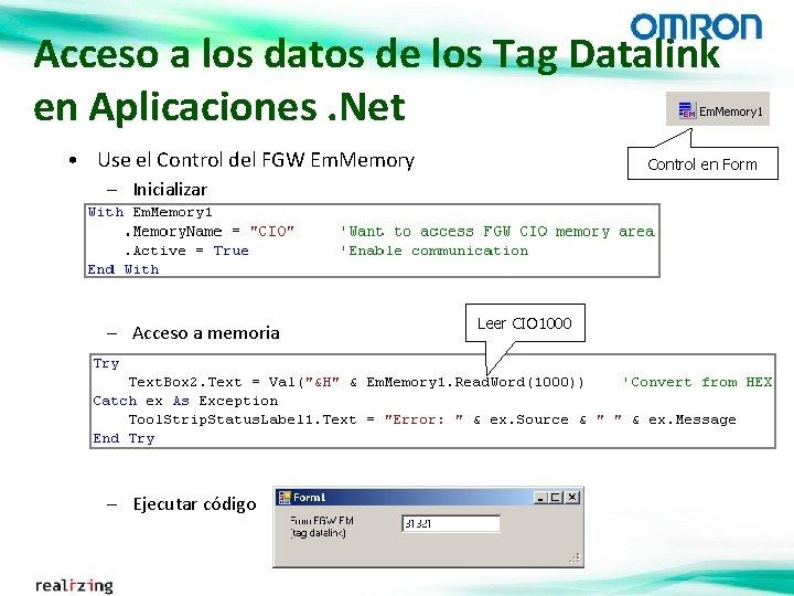 Acceso a los datos de los Tag Datalink en Aplicaciones. Net • Use el