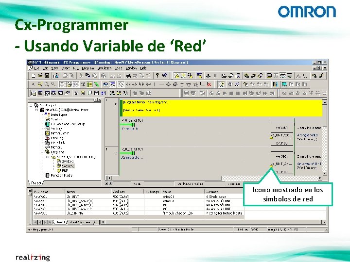 Cx-Programmer - Usando Variable de ‘Red’ Icono mostrado en los símbolos de red 
