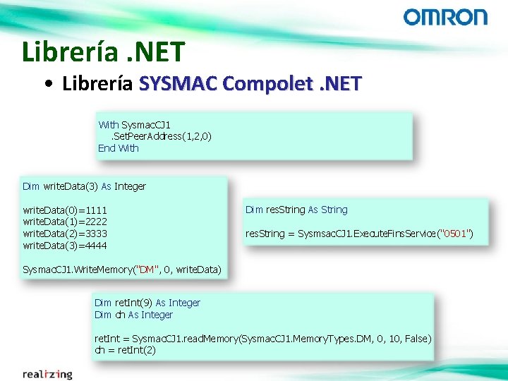 Librería. NET • Librería SYSMAC Compolet. NET With Sysmac. CJ 1. Set. Peer. Address(1,