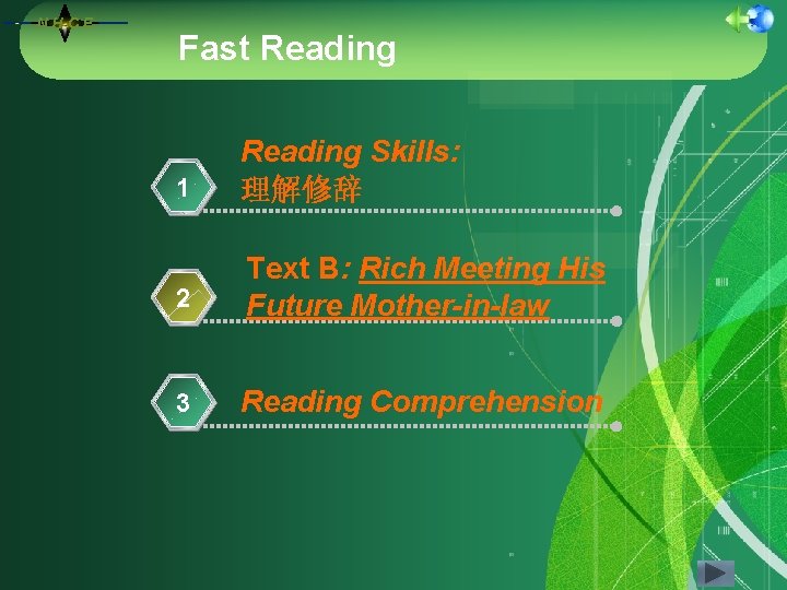 NHCE Fast Reading 1 Reading Skills: 理解修辞 2 Text B: Rich Meeting His Future NHCE Fast Reading 1 Reading Skills: 理解修辞 2 Text B: Rich Meeting His Future