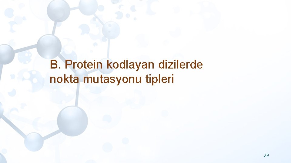 B. Protein kodlayan dizilerde nokta mutasyonu tipleri 29 