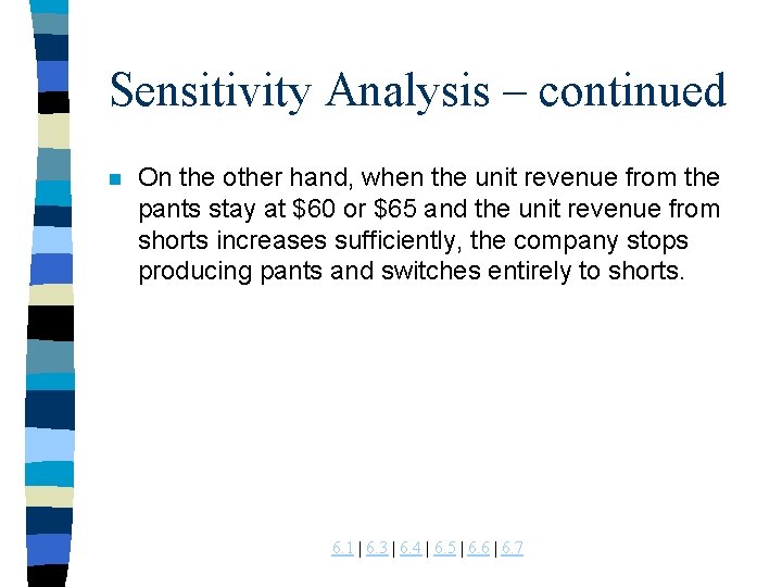 Sensitivity Analysis – continued n On the other hand, when the unit revenue from Sensitivity Analysis – continued n On the other hand, when the unit revenue from