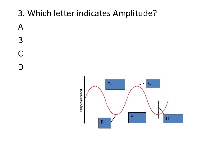3. Which letter indicates Amplitude? A B C D AA B C A D