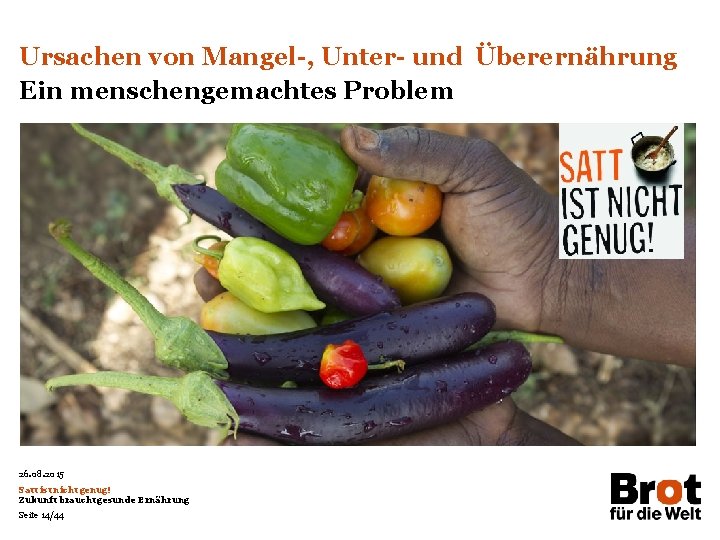 Ursachen von Mangel-, Unter- und Überernährung Ein menschengemachtes Problem 26. 08. 2015 Satt ist