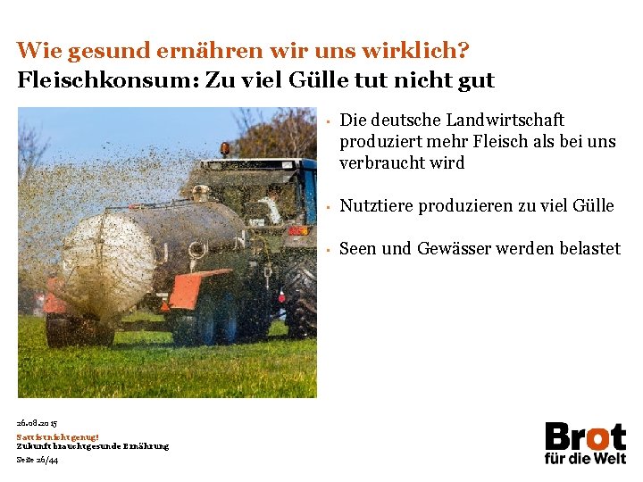 Wie gesund ernähren wir uns wirklich? Fleischkonsum: Zu viel Gülle tut nicht gut •