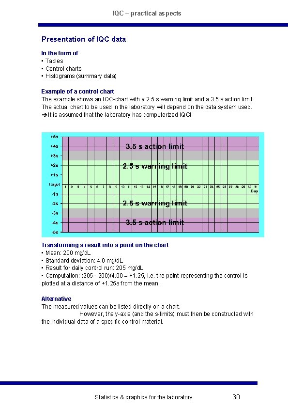 IQC – practical aspects Presentation of IQC data In the form of • Tables