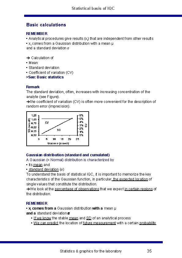Statistical basis of IQC Basic calculations REMEMBER • Analytical procedures give results (xi) that