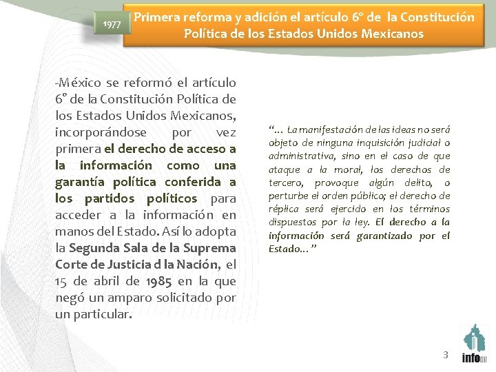 1977 Primera reforma y adición el artículo 6º de la Constitución Política de los