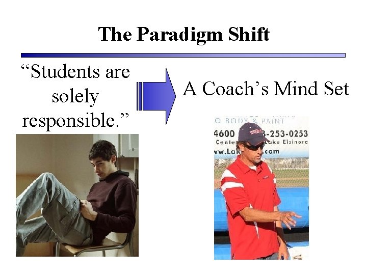 The Paradigm Shift “Students are solely responsible. ” A Coach’s Mind Set 