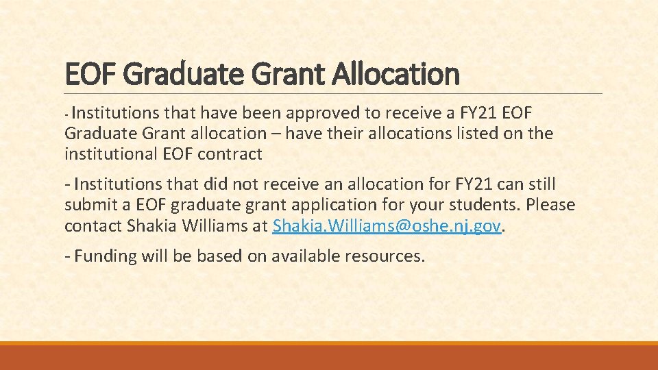 EOF Graduate Grant Allocation - Institutions that have been approved to receive a FY