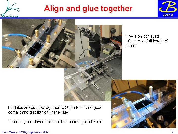 Align and glue together Precision achieved: 10 µm over full length of ladder Modules