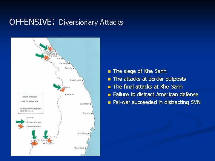 OFFENSIVE: Diversionary Attacks n n n The siege of Khe Sanh The attacks at