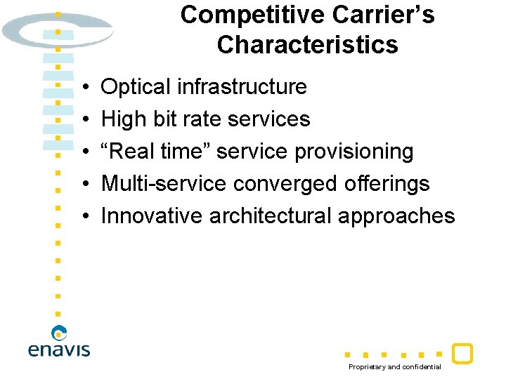 Competitive Carrier’s Characteristics • • • Optical infrastructure High bit rate services “Real time”