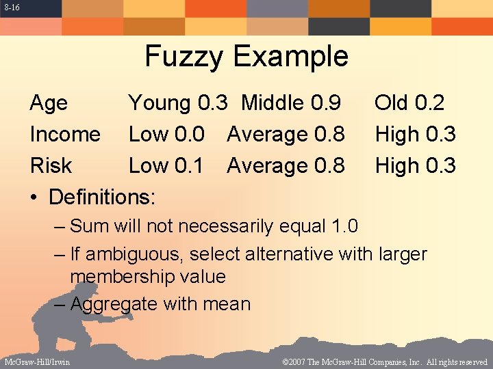 8 -16 Fuzzy Example Age Young 0. 3 Middle 0. 9 Income Low 0.