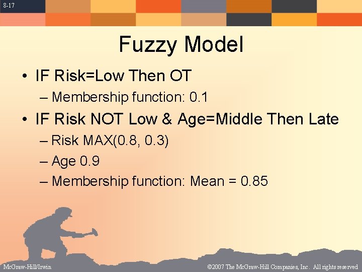 8 -17 Fuzzy Model • IF Risk=Low Then OT – Membership function: 0. 1