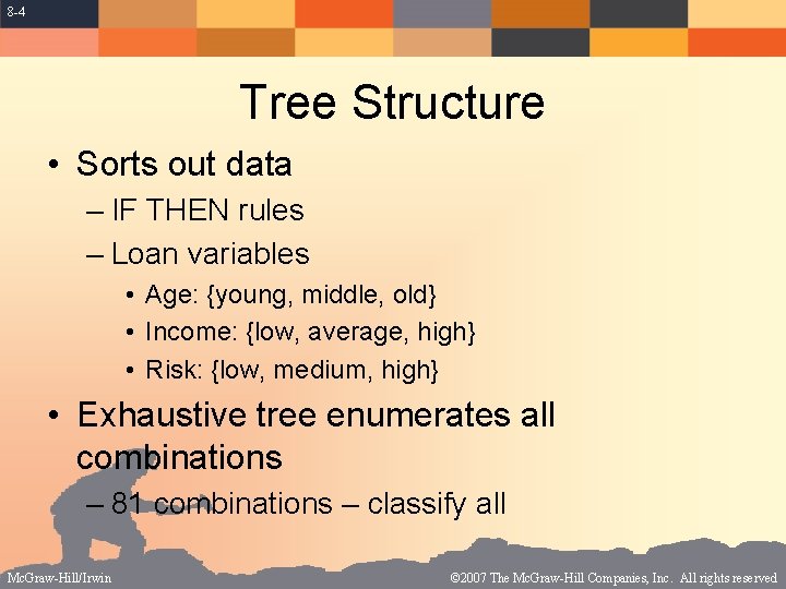 8 -4 Tree Structure • Sorts out data – IF THEN rules – Loan