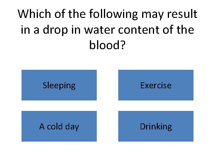 Which of the following may result in a drop in water content of the