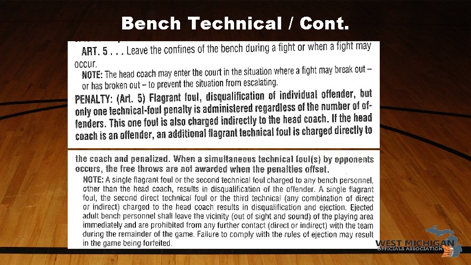 Bench Technical / Cont. 