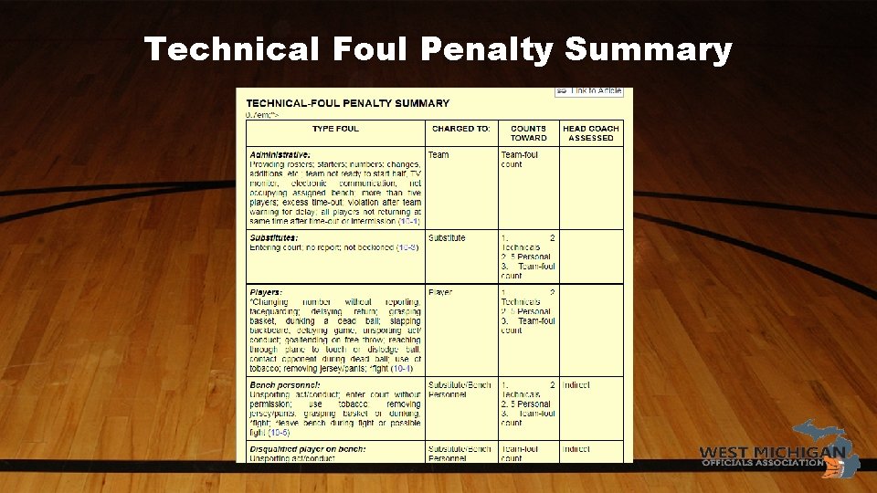 Technical Foul Penalty Summary 