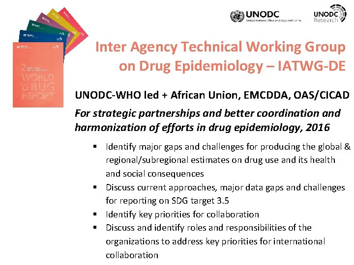 Inter Agency Technical Working Group on Drug Epidemiology – IATWG-DE UNODC-WHO led + African