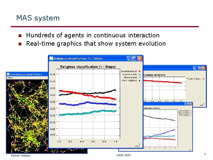 MAS system Hundreds of agents in continuous interaction Real-time graphics that show system evolution