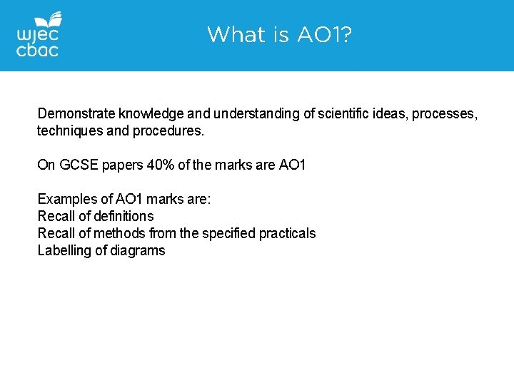 What is AO 1? Demonstrate knowledge and understanding of scientific ideas, processes, techniques and