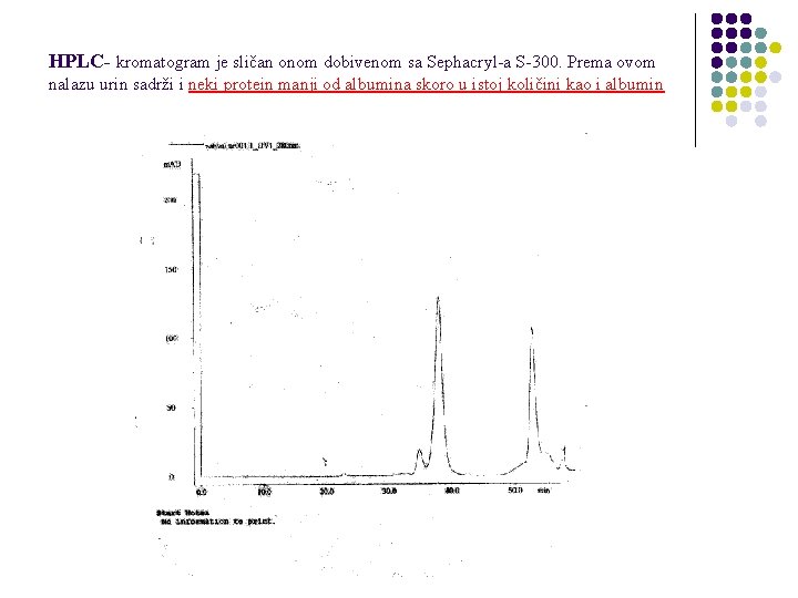 HPLC- kromatogram je sličan onom dobivenom sa Sephacryl-a S-300. Prema ovom nalazu urin sadrži