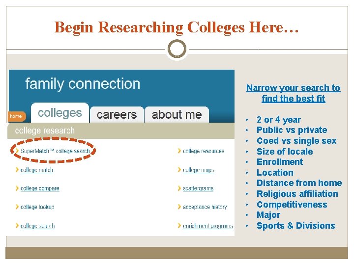 Begin Researching Colleges Here… Narrow your search to find the best fit • •