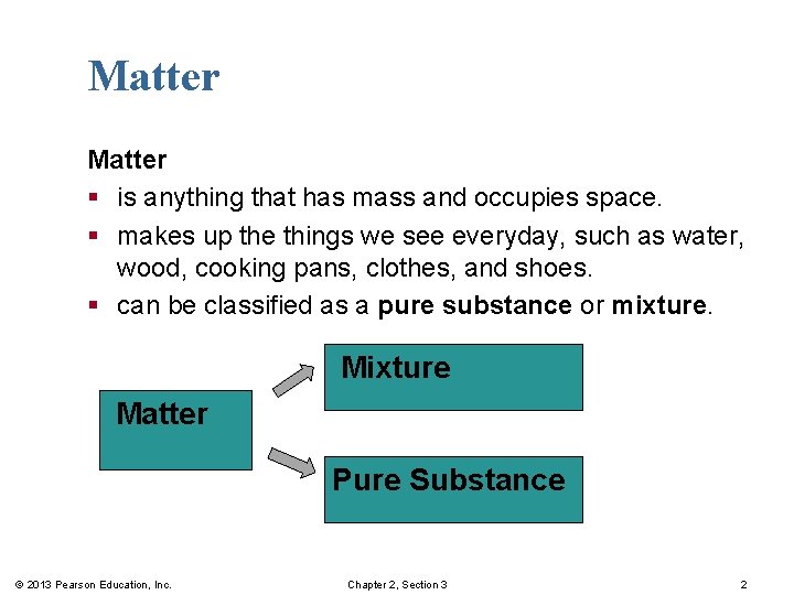 Matter § is anything that has mass and occupies space. § makes up the