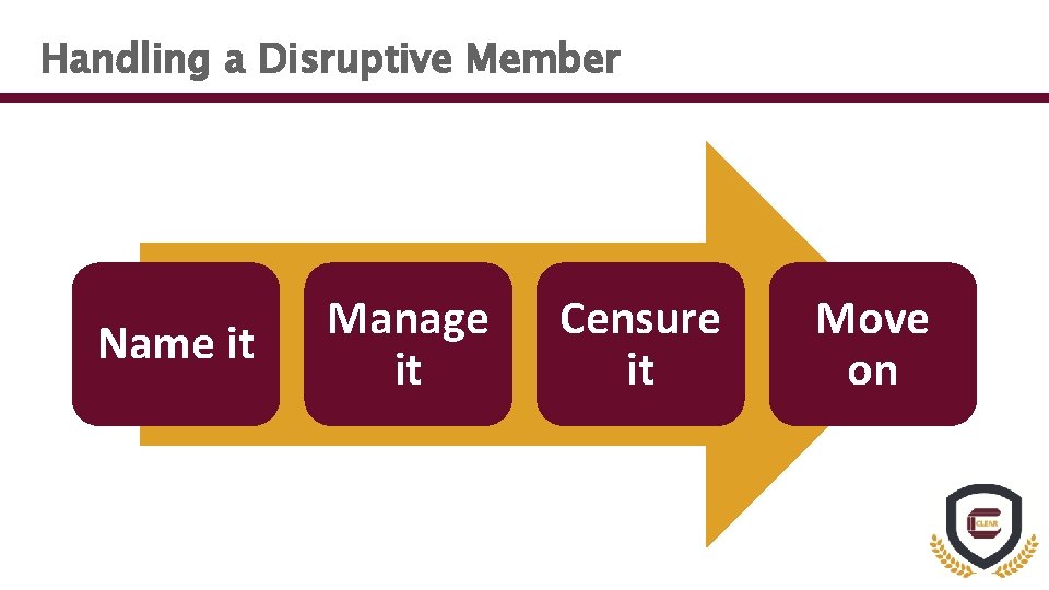 Handling a Disruptive Member Name it Manage it Censure it Move on 