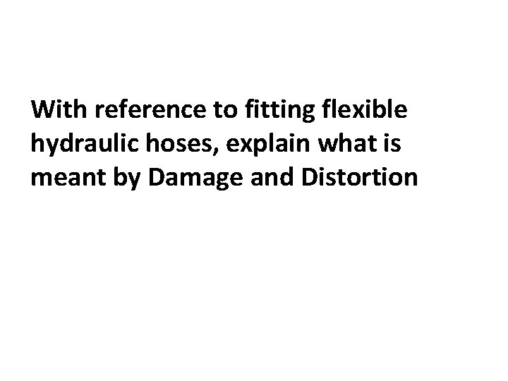With reference to fitting flexible hydraulic hoses, explain what is meant by Damage and
