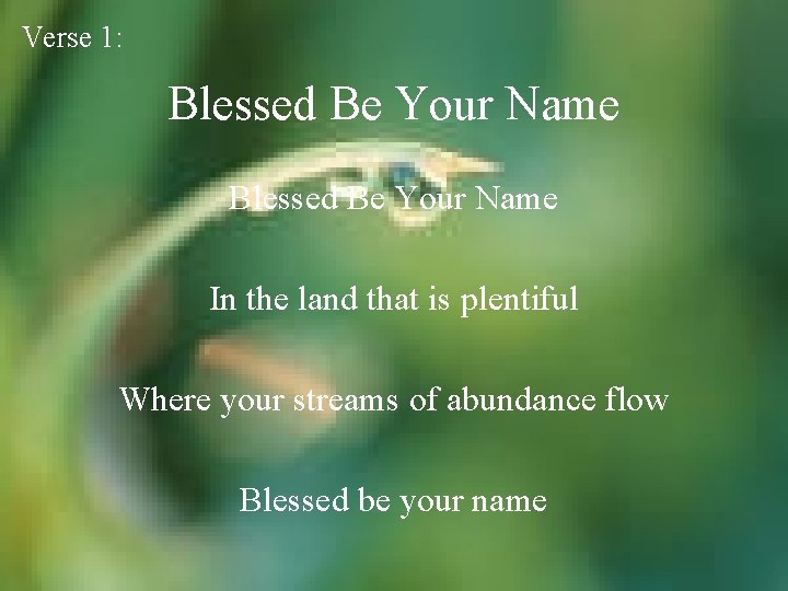 Verse 1: Blessed Be Your Name In the land that is plentiful Where your