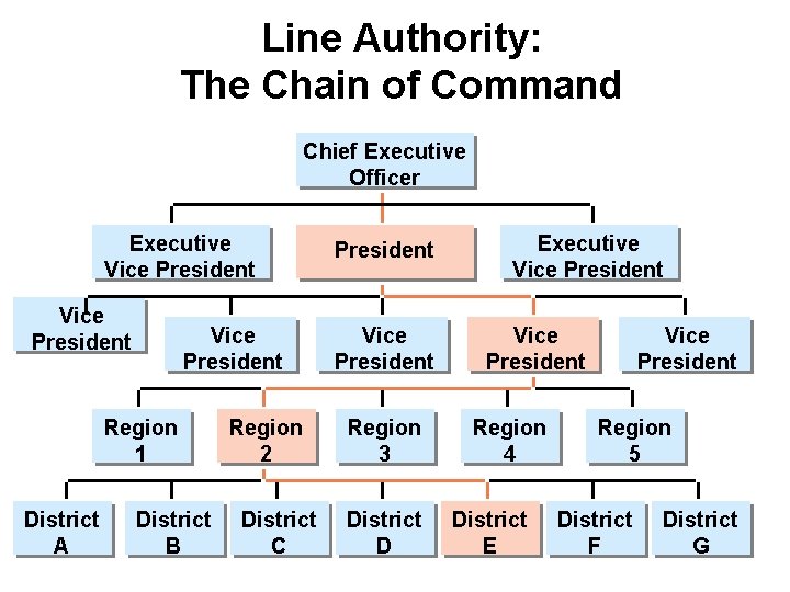 Line Authority: The Chain of Command Chief Executive Officer Executive Vice President Region 1 Line Authority: The Chain of Command Chief Executive Officer Executive Vice President Region 1
