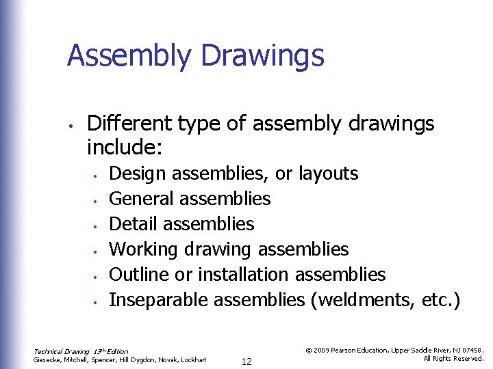 Assembly Drawings • Different type of assembly drawings include: • • • Design assemblies,
