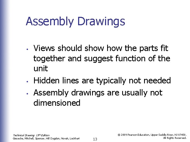 Assembly Drawings • • • Views should show the parts fit together and suggest